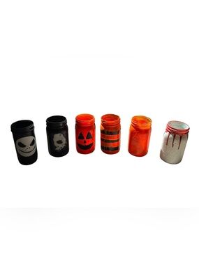 🎃 Hand-Painted Halloween Mason Jar Set – 6 Pieces 🎃